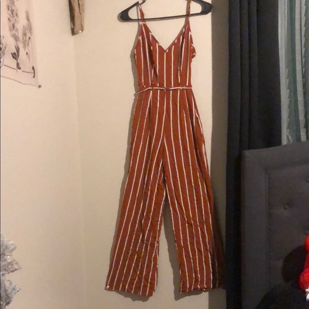 Forever 21 Brown and White Striped Jumpsuit